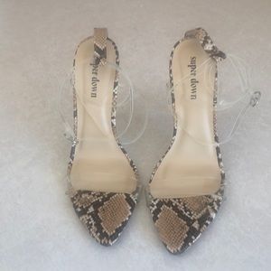 New Superdown Snakeskin Open-toe Heels